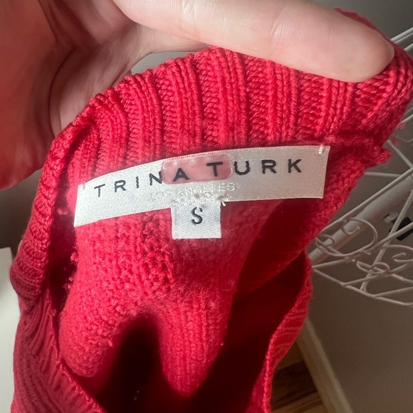 Trina Turk Women Red Boat Neck Button Long Sleeve Merino Wool Paris Sweater S - Picture 8 of 9